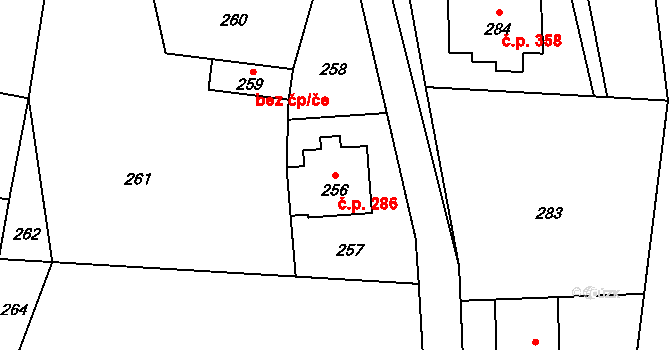 Mnichov 286, Vrbno pod Pradědem na parcele st. 256 v KÚ Mnichov pod Pradědem, Katastrální mapa