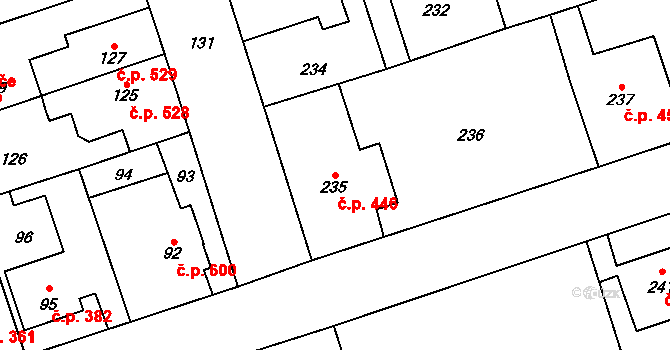 Libušín 446 na parcele st. 235 v KÚ Libušín, Katastrální mapa