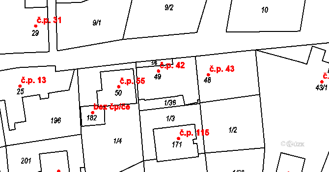 Máslovice 42 na parcele st. 49 v KÚ Máslovice, Katastrální mapa