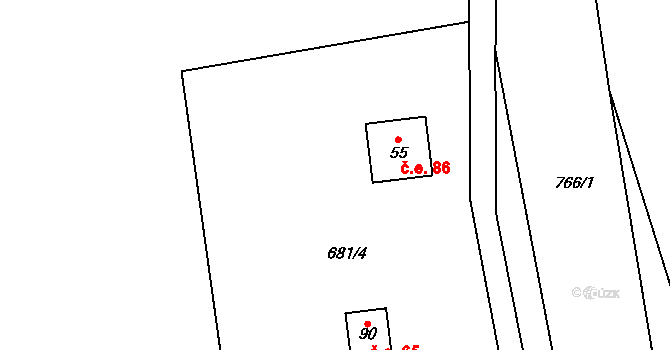 Mlýnská 86, Kraslice na parcele st. 55 v KÚ Mlýnská, Katastrální mapa