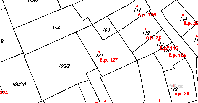 Cerhovice 127 na parcele st. 121 v KÚ Cerhovice, Katastrální mapa