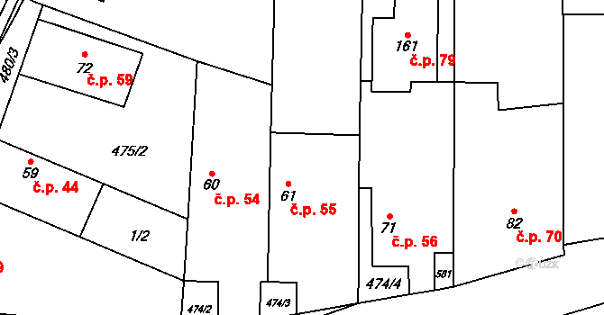 Kunčice 55 na parcele st. 61 v KÚ Kunčice u Nechanic, Katastrální mapa