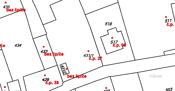 Dlouhá Loučka 37 na parcele st. 431/1 v KÚ Dolní Dlouhá Loučka, Katastrální mapa