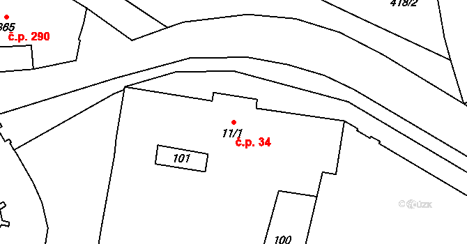 Cholina 34 na parcele st. 11/1 v KÚ Cholina, Katastrální mapa