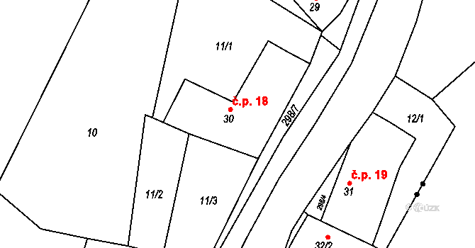 Kozov 18, Bouzov na parcele st. 30 v KÚ Kozov, Katastrální mapa