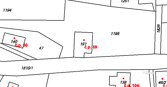 Krompach 59 na parcele st. 191 v KÚ Krompach, Katastrální mapa