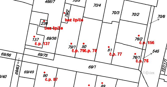 Brňany 78 na parcele st. 80 v KÚ Brňany, Katastrální mapa