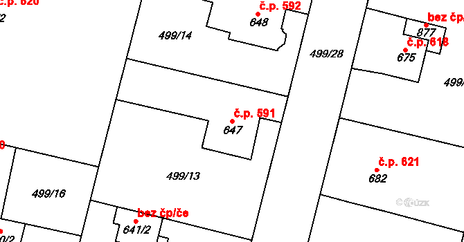 Libochovice 591 na parcele st. 647 v KÚ Libochovice, Katastrální mapa