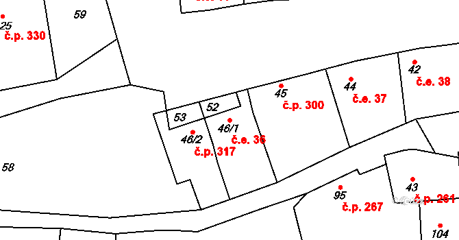 Vrbice 36, Mšené-lázně na parcele st. 46/1 v KÚ Vrbice u Mšeného-lázní, Katastrální mapa