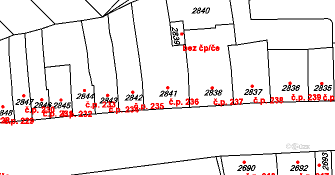 Roudnice nad Labem 236 na parcele st. 2841 v KÚ Roudnice nad Labem, Katastrální mapa