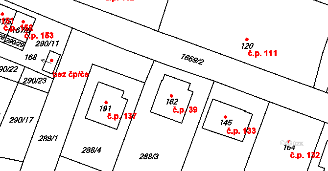 Volenice 39 na parcele st. 162 v KÚ Volenice, Katastrální mapa