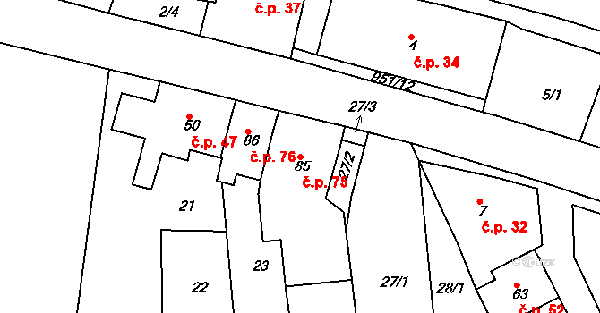 Vrchoslav 75, Krupka na parcele st. 85 v KÚ Vrchoslav, Katastrální mapa