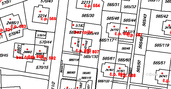 Borovina 807, Třebíč na parcele st. 2215/2 v KÚ Třebíč, Katastrální mapa