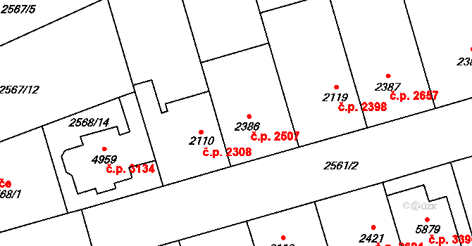 Břeclav 2507 na parcele st. 2386 v KÚ Břeclav, Katastrální mapa