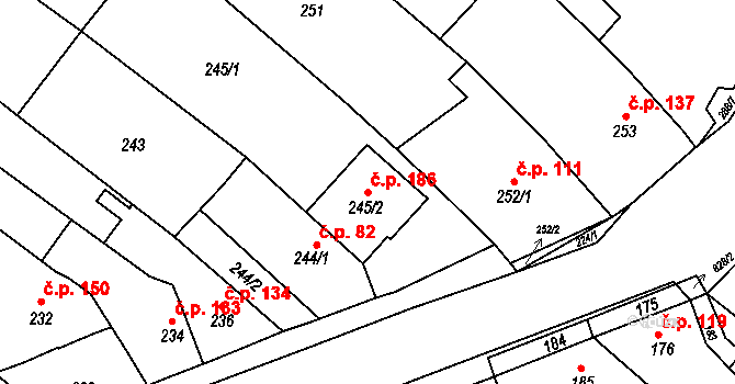Jehnice 186, Brno na parcele st. 245/2 v KÚ Jehnice, Katastrální mapa