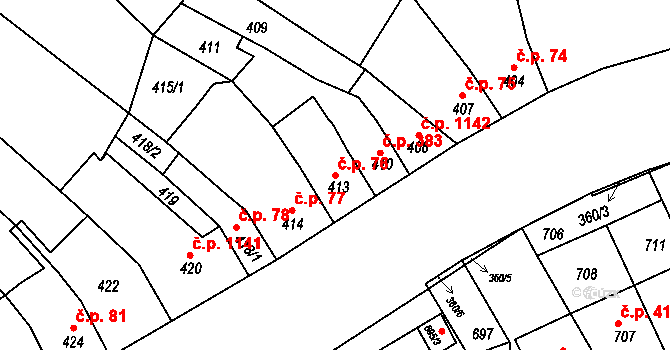Komín 76, Brno na parcele st. 413 v KÚ Komín, Katastrální mapa