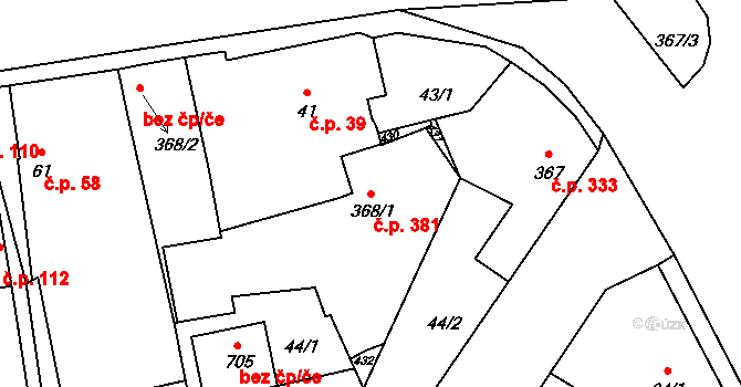 Černčice 381 na parcele st. 368/1 v KÚ Černčice u Loun, Katastrální mapa