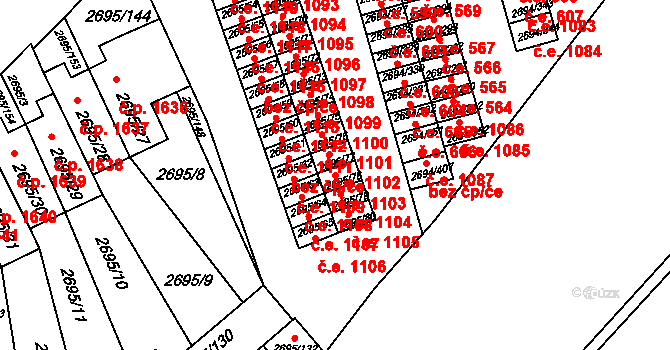 Pelhřimov 1103 na parcele st. 2695/78 v KÚ Pelhřimov, Katastrální mapa