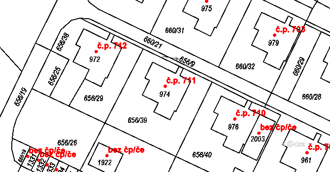 Hostinné 711 na parcele st. 974 v KÚ Hostinné, Katastrální mapa