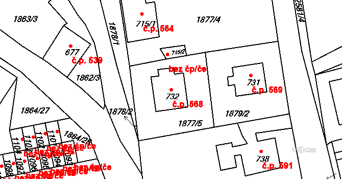 Česká Kamenice 568 na parcele st. 732 v KÚ Česká Kamenice, Katastrální mapa