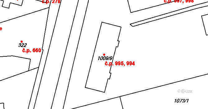 Frýdlant 994,995, Frýdlant nad Ostravicí na parcele st. 1009/9 v KÚ Frýdlant nad Ostravicí, Katastrální mapa