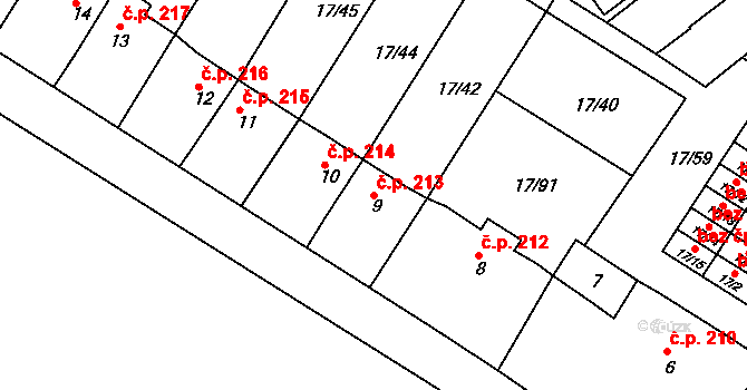 Svatava 213 na parcele st. 9 v KÚ Svatava, Katastrální mapa