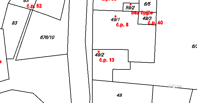 Limuzy 13, Tismice na parcele st. 49/2 v KÚ Limuzy, Katastrální mapa