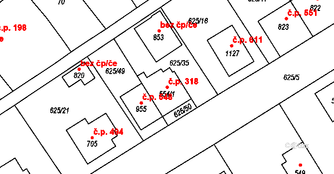 Borohrádek 318 na parcele st. 554/1 v KÚ Borohrádek, Katastrální mapa