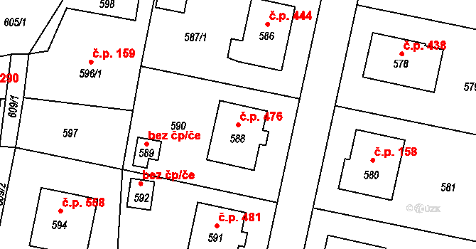 Jablůnka 476 na parcele st. 588 v KÚ Jablůnka, Katastrální mapa