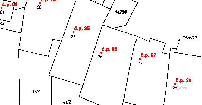 Markvarec 26, Český Rudolec na parcele st. 26 v KÚ Markvarec, Katastrální mapa