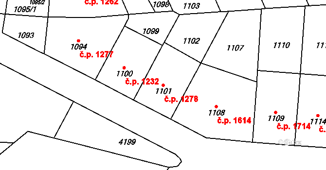 Vinohrady 1278, Praha na parcele st. 1101 v KÚ Vinohrady, Katastrální mapa