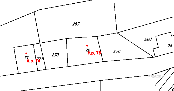 Mlýny 75, Kytlice na parcele st. 72 v KÚ Kytlické Mlýny, Katastrální mapa