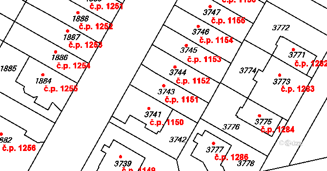 Dejvice 1151, Praha na parcele st. 3743 v KÚ Dejvice, Katastrální mapa
