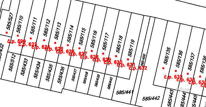Bohnice 630, Praha na parcele st. 585/117 v KÚ Bohnice, Katastrální mapa