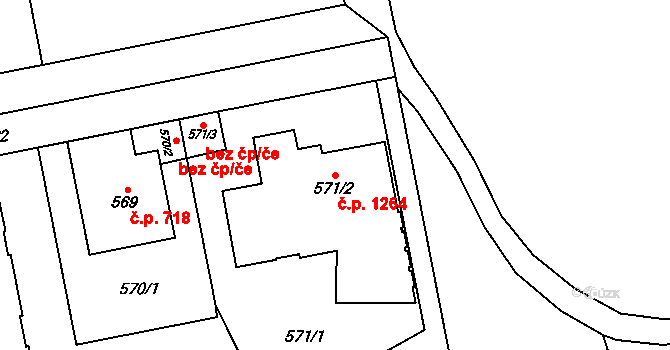 Kobylisy 1264, Praha na parcele st. 571/2 v KÚ Kobylisy, Katastrální mapa