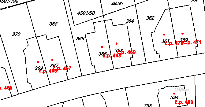 Strašnice 468, Praha na parcele st. 365 v KÚ Strašnice, Katastrální mapa