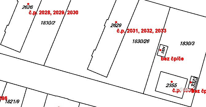Dvůr Králové nad Labem 2031,2032,2033 na parcele st. 2629 v KÚ Dvůr Králové nad Labem, Katastrální mapa