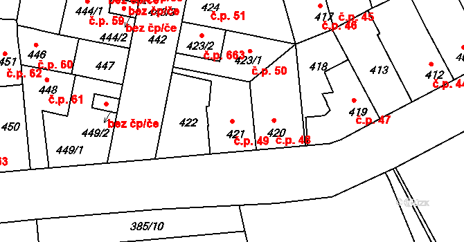 České Budějovice 4 49, České Budějovice na parcele st. 421 v KÚ České Budějovice 4, Katastrální mapa