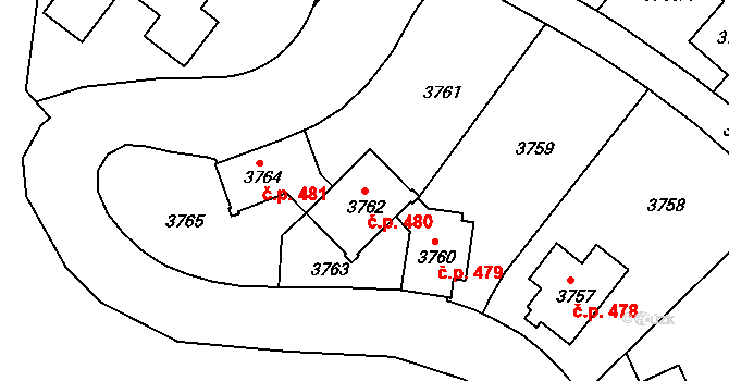 Liberec IV-Perštýn 480, Liberec na parcele st. 3762 v KÚ Liberec, Katastrální mapa