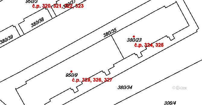 Újezdské Předměstí 326,327,328, Bílina na parcele st. 950/9 v KÚ Bílina-Újezd, Katastrální mapa