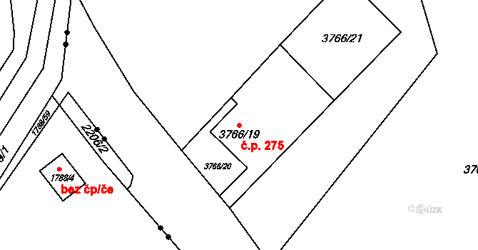 Fryštát 275, Karviná na parcele st. 3766/19 v KÚ Karviná-město, Katastrální mapa