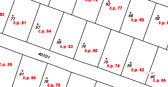 Vrbová Lhota 80 na parcele st. 74 v KÚ Vrbová Lhota, Katastrální mapa