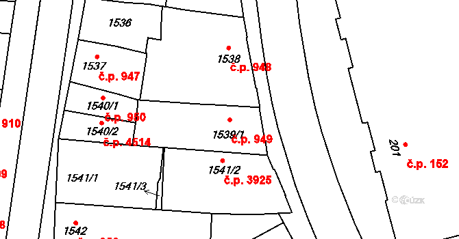 Prostějov 949 na parcele st. 1539/1 v KÚ Prostějov, Katastrální mapa