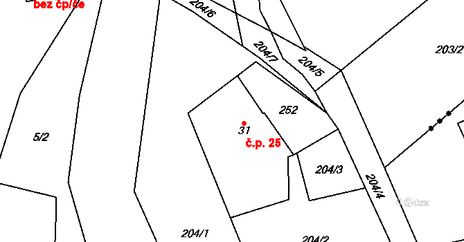 Miškovice 25, Třebovle na parcele st. 31 v KÚ Miškovice u Kouřimi, Katastrální mapa