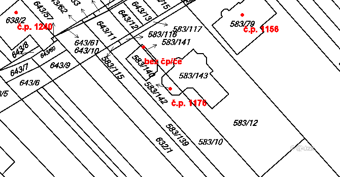 Rohatec 1176 na parcele st. 583/143 v KÚ Rohatec, Katastrální mapa