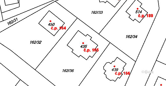 Sedlčánky 165, Čelákovice na parcele st. 435 v KÚ Sedlčánky, Katastrální mapa
