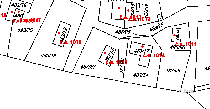 Kovářov 1015, Frymburk na parcele st. 483/13 v KÚ Frymburk, Katastrální mapa