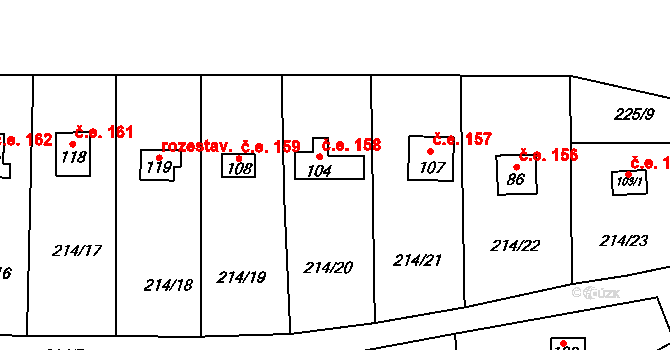 Nebílovský Borek 158, Štěnovický Borek na parcele st. 104 v KÚ Nebílovský Borek, Katastrální mapa