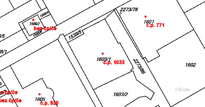 Šluknov 1033 na parcele st. 1603/1 v KÚ Šluknov, Katastrální mapa