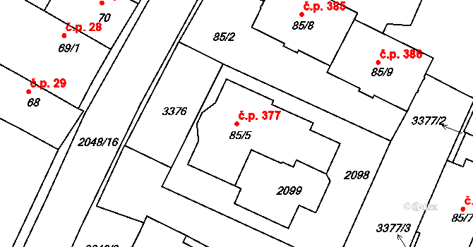 Staňkov I 377, Staňkov na parcele st. 85/5 v KÚ Staňkov-město, Katastrální mapa